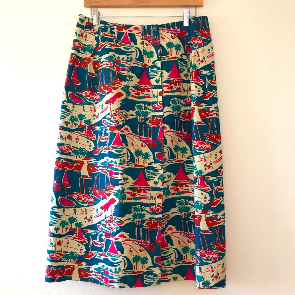 Ruff Hewn Vintage Vibe 100% Cotton Wrap Nautical Themed Midi Skirt